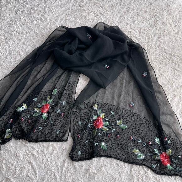 Sue Wong beaded silk floral slip dress with matching scarf wrap Nocturne 6 - Picture 8 of 17